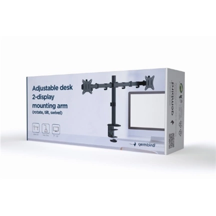 GEMBIRD Adjustable desk 2-display mounting arm (rotate, tilt, swivel), 17"-32", up to 9 kg GEMBIRD Adjustable desk 2-display mounting arm (rotate, tilt, swivel), 17"-32", up to 9 kg