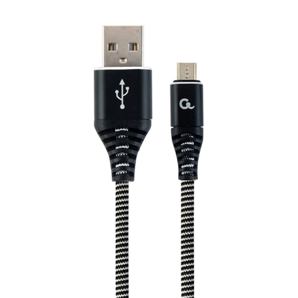 GEMBIRD Premium cotton braided Micro-USB charging and data cable, 1 m, black/white