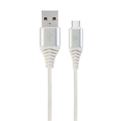 GEMBIRD Premium cotton braided USB Type-C charging and data cable, 1 m, silver/white