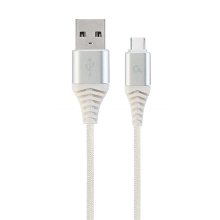 GEMBIRD Premium cotton braided USB Type-C charging and data cable, 1 m, silver/white