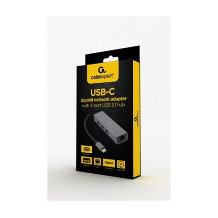GEMBIRD USB-C Gigabit network adapter with 3-port USB 3.1 hub