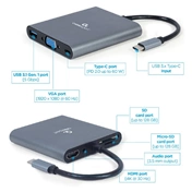 GEMBIRD USB Type-C 6-in-1 multi-port adapter (Hub3.1 + HDMI + VGA + PD + card reader + stereo audio), space grey