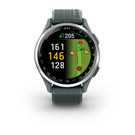 Garmin Approach S44 - GPS golf okosóra, ezüst alumíniumkeret, ködös szilikonszíj