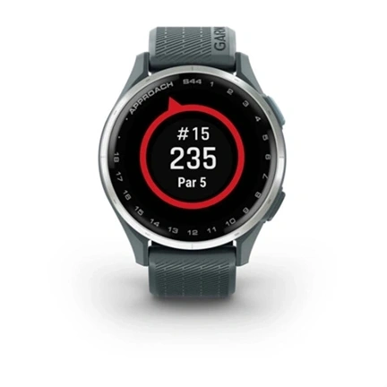 Garmin Approach S44 - GPS golf okosóra, ezüst alumíniumkeret, ködös szilikonszíj