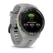Garmin Approach S70 - prémium GPS golf okosóra, 42mm, fekete/élénk sárga kerámiakeret, porszürke szilikonszíj