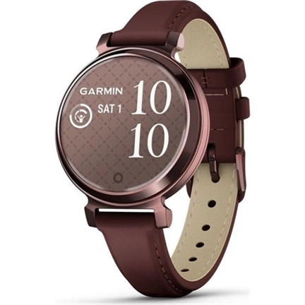 Garmin Lily 2 Classic okosóra - kicsi, stílusos, rejtett kijelzős - sötét bronz, eperfa bőrszíj