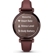 Garmin Lily 2 Classic okosóra - kicsi, stílusos, rejtett kijelzős - sötét bronz, eperfa bőrszíj
