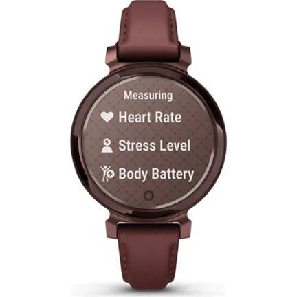 Garmin Lily 2 Classic okosóra - kicsi, stílusos, rejtett kijelzős - sötét bronz, eperfa bőrszíj
