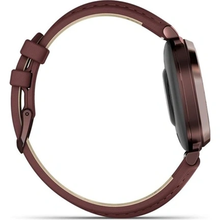 Garmin Lily 2 Classic okosóra - kicsi, stílusos, rejtett kijelzős - sötét bronz, eperfa bőrszíj