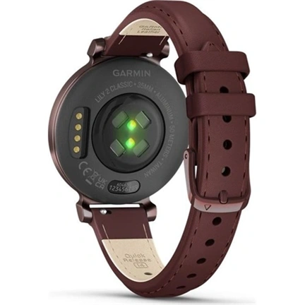 Garmin Lily 2 Classic okosóra - kicsi, stílusos, rejtett kijelzős - sötét bronz, eperfa bőrszíj