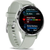 Garmin Venu 3S okosóra - ezüst rozsdamentes acélkeret, zsályaszürke tok és szilikonszíj