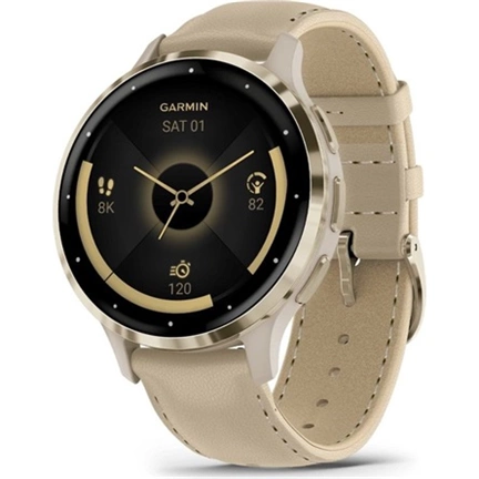 Garmin Venu 3S okosóra - krémarany rozsdamentes acélkeret, francia szürke tok és bőrszíj Garmin Venu 3S okosóra - krémarany rozsdamentes acélkeret, francia szürke tok és bőrszíj