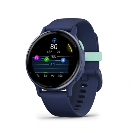 Garmin vívoactive 5 fitness okosóra - sötét metálkék alumíniumkeret, sötétkék tok és szilikonszíj