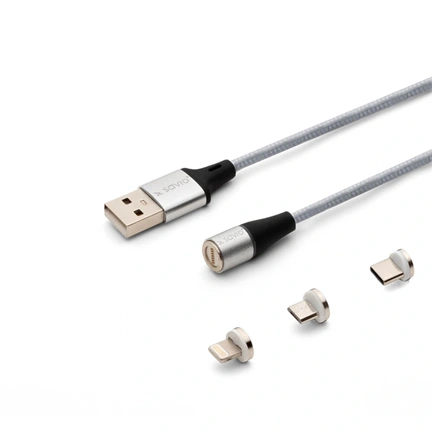 Genius CL-153 3in1 mágneses kábel Micro/Type-C/Lighting 1m , ezüst