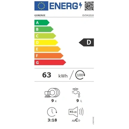 Gorenje GV541D10 beépíthető keskeny mosogatógép