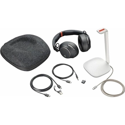 HP Poly Voyager Surround 85 UC USB-C headset + USB-C–USB-A-adapter + töltőállvány