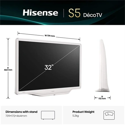 Hisense 32S5Q FHD Smart Hi-QLED Déco TV 32", 32"/80cm, 1920x1080, HDMI/USB/RJ45/Wifi