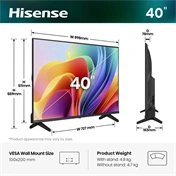 Hisense 40A4S FHD Smart LED TV 40"/100cm, 1920x1080, HDMI/USB/RJ45/Wifi