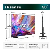 Hisense 50E7S 4K UHD Smart Hi-QLED TV 50"/126cm, 3840x2160, 4xHDMI/2xUSB/RJ45/Wifi