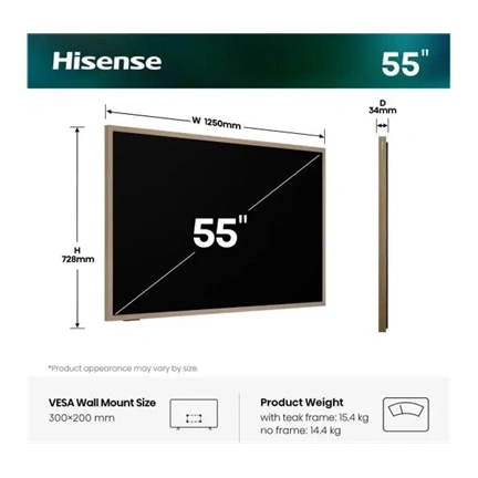 Hisense 55S7S 55"/139cm 4K 144Hz Smart Hi-QLED Canvas TV, 3840x2160, 4xHDMI/2xUSB/RJ45/Wifi