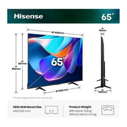Hisense 65A6S 65"/164cm 4K UHD Smart LED TV, 3840x2160, 3xHDMI/2xUSB/RJ45/Wifi
