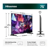 Hisense 75E7S PRO 75"/189cm 4K UHD 144Hz Smart Hi-QLED TV, 3840x2160, 4xHDMI/2xUSB/RJ45/WIFI
