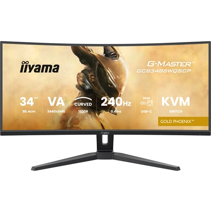 Iiyama G-Master GCB3486WQSCP-B1 monitor - 34", UWQHD, VA, ívelt, 1500R, 0,4ms, 240Hz, FreeSync, áll. mag., KVM, USB hub