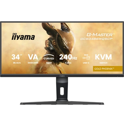 Iiyama G-Master GCB3486WQSCP-B1 monitor - 34", UWQHD, VA, ívelt, 1500R, 0,4ms, 240Hz, FreeSync, áll. mag., KVM, USB hub