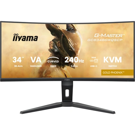 Iiyama G-Master GCB3486WQSCP-B1 monitor - 34", UWQHD, VA, ívelt, 1500R, 0,4ms, 240Hz, FreeSync, áll. mag., KVM, USB hub