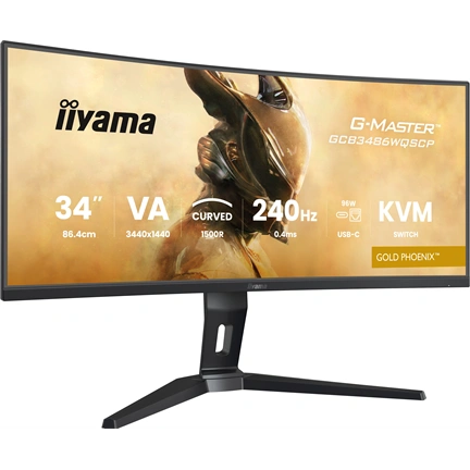 Iiyama G-Master GCB3486WQSCP-B1 monitor - 34", UWQHD, VA, ívelt, 1500R, 0,4ms, 240Hz, FreeSync, áll. mag., KVM, USB hub