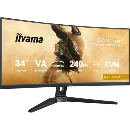 Iiyama G-Master GCB3486WQSCP-B1 monitor - 34", UWQHD, VA, ívelt, 1500R, 0,4ms, 240Hz, FreeSync, áll. mag., KVM, USB hub