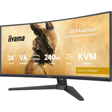 Iiyama G-Master GCB3486WQSCP-B1 monitor - 34", UWQHD, VA, ívelt, 1500R, 0,4ms, 240Hz, FreeSync, áll. mag., KVM, USB hub