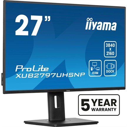 Iiyama ProLite XUB2797UHSNP-B1 monitor - 27" QHD IPS, RJ45 KVM switch, USB-C dokkoló, 96W PD