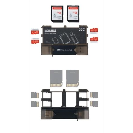 JJC Memory Card Holder + USB 3.0 Card Reader 2xSD 4xmSD - Gray
