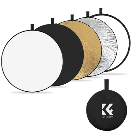 K&F Concept 5in1 derítőlap, reflektor, 110cm (fehér, fekete, arany, ezüst, transparens) + hordtáska
