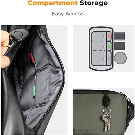 K&F Concept Alpha Sling 10L, fotós oldaltáska, sötétzöld