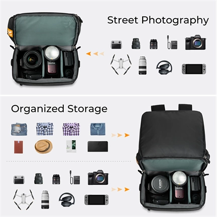 K&F Concept Collapsible Backpack 22L, fotós hátizsák, oldaltáskáva csukható, fekete