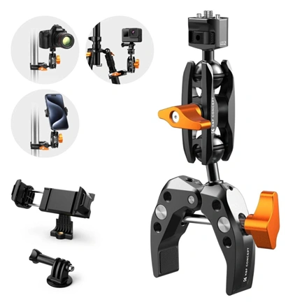 K&F Concept MS13 multifunkciós rögzítő bilincs, satu, magic arm, telefontartó adapter, Gopro adapter