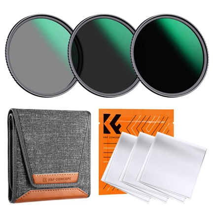 K&F Concept Professzionális ND szűrő szett 67mm (ND8+ND64+ND1000) + szűrőtartó tok + 3db törlőkendő