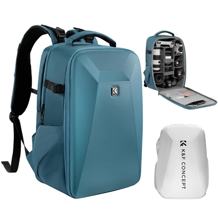 K&F Concept hardshell professzionális kamera hátizsák, 22L, 15.6 laptop zseb, kék