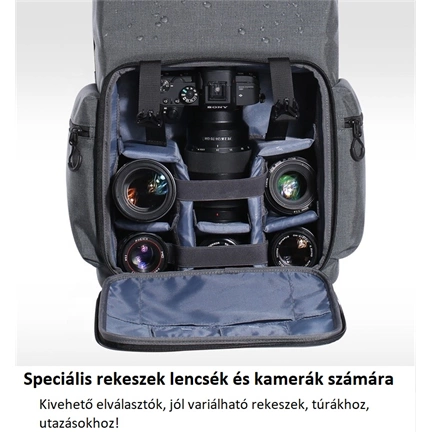 K&F Concept professzionális kamera hátizsák, laptop zsebbel, szürke