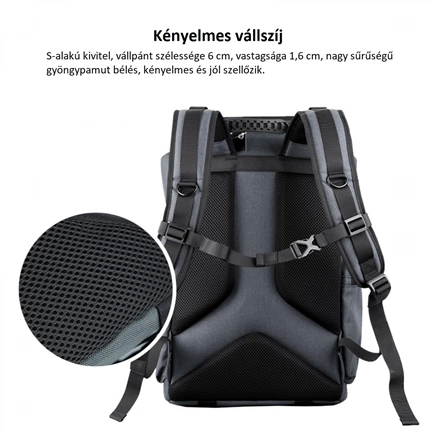 K&F Concept professzionális kamera hátizsák, laptop zsebbel, szürke
