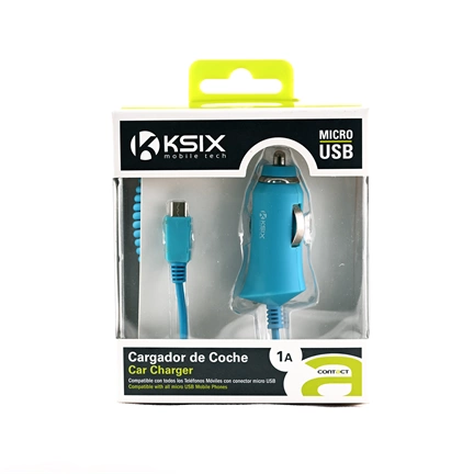 KSIX Autós töltő micro USB-vel; 1A - kék