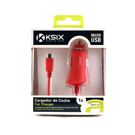 KSIX Autós töltő micro USB-vel; 1A - korall