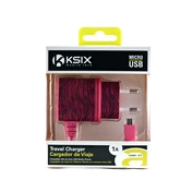 KSIX Fali töltő micro USB-vel; 1A - Pink Zebra