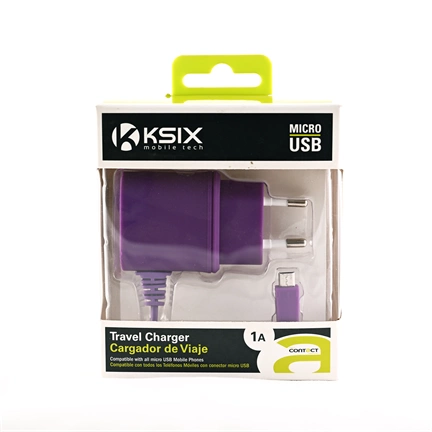 KSIX Fali töltő micro USB-vel; 1A - lila