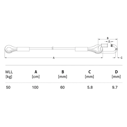 KUPO 100 cm-es biztonsági kábel – 4,8 mm átmérőjű (fekete)