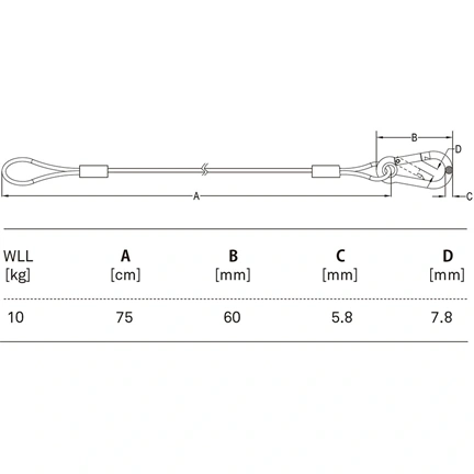 KUPO 75 cm-es biztonsági kábel – 3,2 mm átmérőjű (fekete)