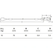 KUPO 75 cm-es biztonsági kábel – 3,2 mm átmérőjű (rozsdamentes acél)