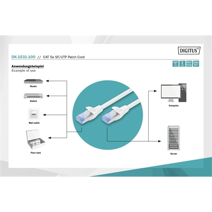 Kábel Digitus SF/UTP CAT5e patch 5m szürke